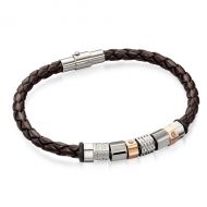 Fred Bennett Brown Leather and Rose Gold PVD Bracelet