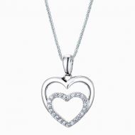 Two Hearts Pendant in Silver with Cubic Zirconia